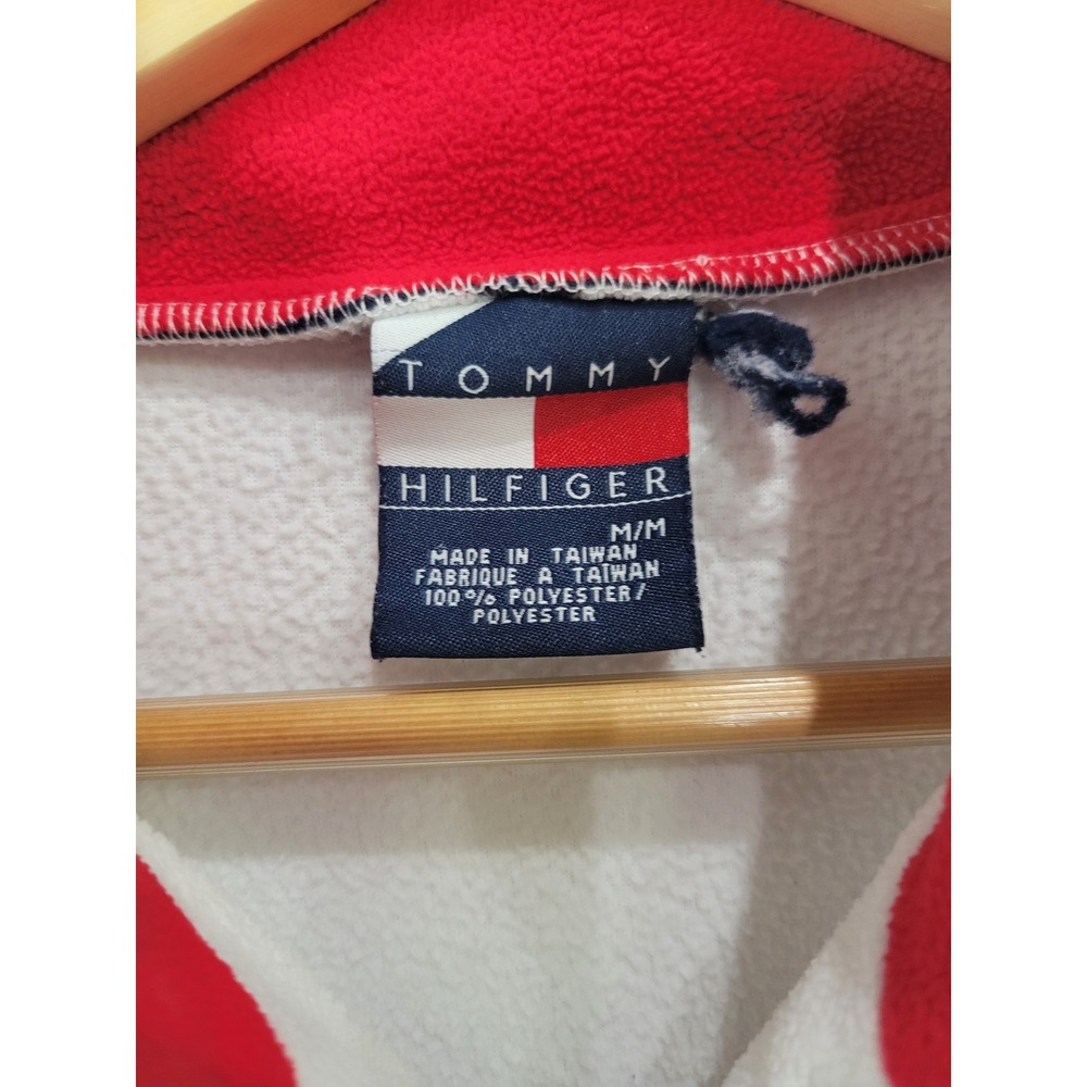 Tommy Hilfiger Vintage White Fleece Quarter Zip Pullover Mock Neck Womens Medium - Picture 3 of 6